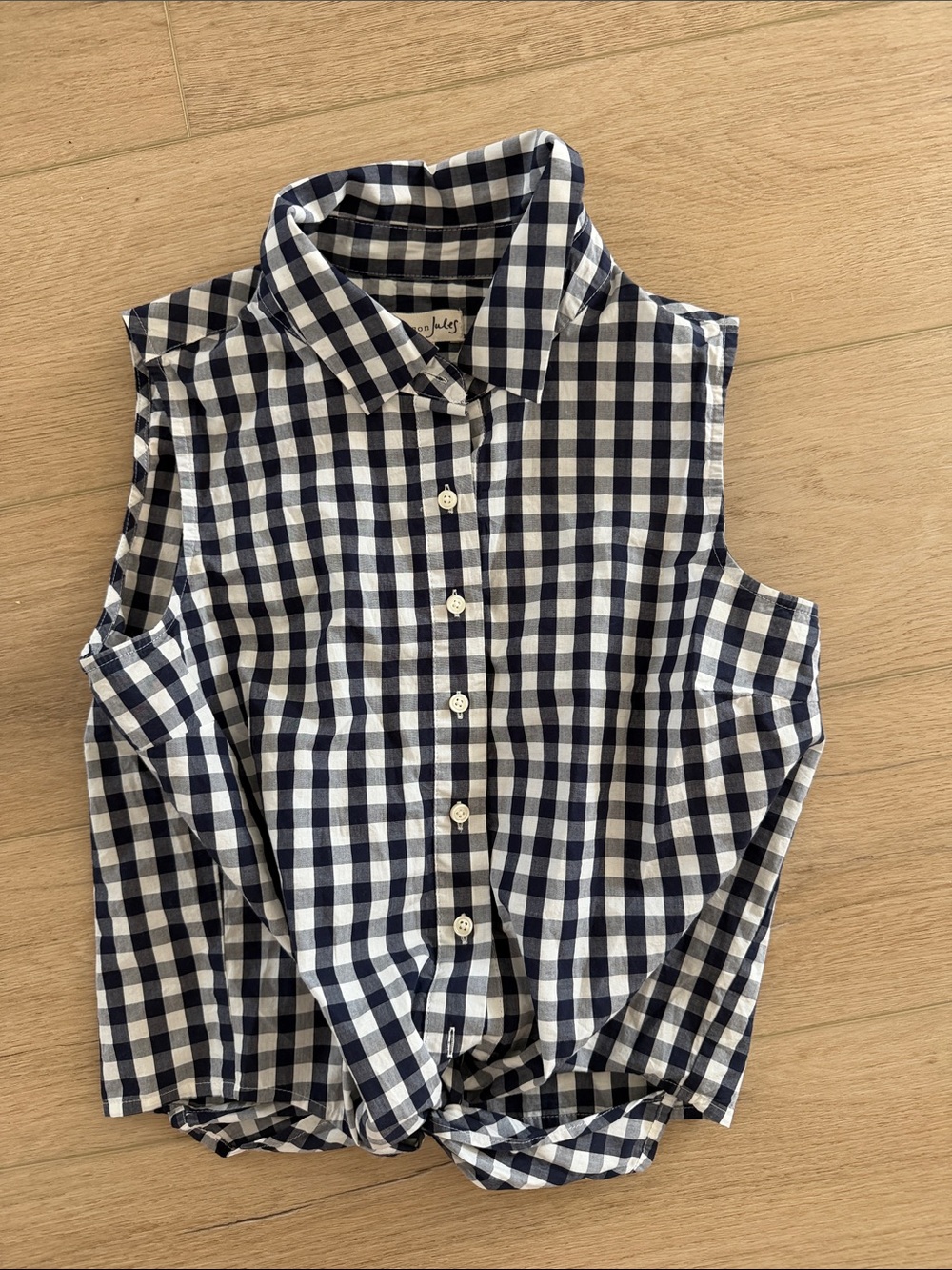 Maison Jules Navy and White Gingham Button-Front Shirt